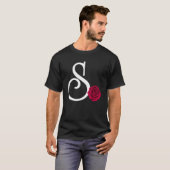 Monogram Initiaal Letter S met Red Rose op zwart B T-shirt (Voorkant volledig)