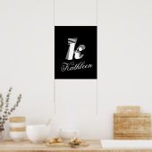Monogram initiaal Letter Stylish Black & White Nam Poster (Keuken)