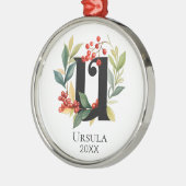 Monogram Initiaal letter U Berry krans kerst Metalen Ornament (Links)