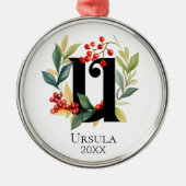 Monogram Initiaal letter U Berry krans kerst Metalen Ornament (Voorkant)