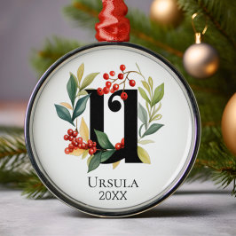 Monogram Initiaal letter U Berry krans kerst Metalen Ornament