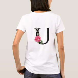 Monogram Initiaal Letter U in zwart met roze roze  T-shirt