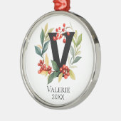 Monogram Initiaal letter V Berry krans kerst Metalen Ornament (Links)