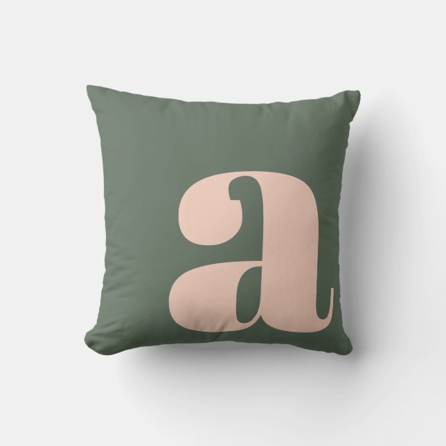 Monogram Initiaal Letter Vet Aards Roze Groen  Kussen (Voorkant)