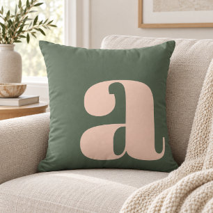 Monogram Initiaal Letter Vet Aards Roze Groen  Kussen