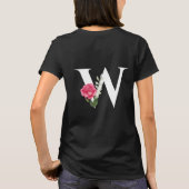 Monogram Initiaal Letter W in wit met roze roos T-shirt (Achterkant)