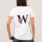 Monogram Initiaal Letter W in zwart met roze roos T-shirt (Achterkant)