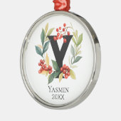 Monogram Initiaal Letter Y Beskrans Kerstmis Metalen Ornament (Links)