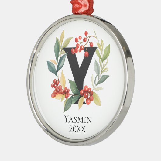 Monogram Initiaal Letter Y Beskrans Kerstmis Metalen Ornament (Links)