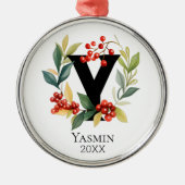 Monogram Initiaal Letter Y Beskrans Kerstmis Metalen Ornament (Voorkant)