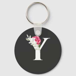 Monogram Initiaal Letter Y in het wit met roze Ros Sleutelhanger