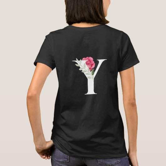 Monogram Initiaal Letter Y in het wit met roze Ros T-shirt (Achterkant)
