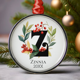 Monogram Initiaal Letter Z Beskrans Kerst Metalen Ornament