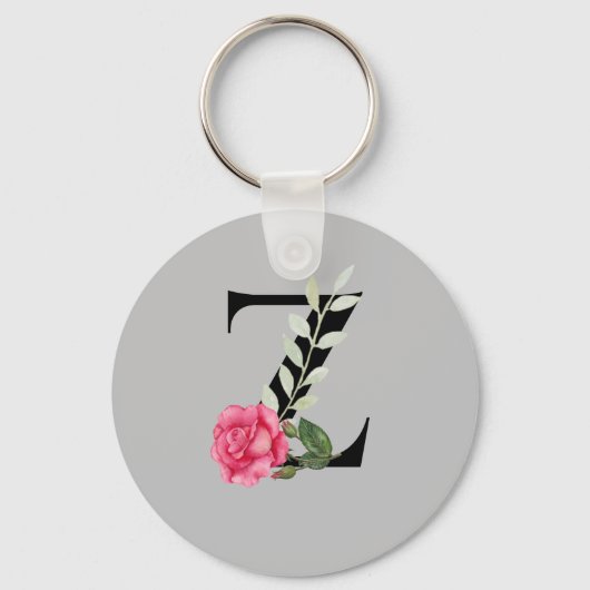 Monogram Initiaal Letter Z in zwart met roze roze  Sleutelhanger (Voorkant)