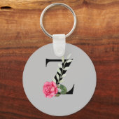 Monogram Initiaal Letter Z in zwart met roze roze  Sleutelhanger (Voorkant)