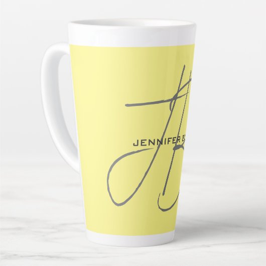 Monogram Initiaal Letters Lichtgeel Modern Latte Mok (Linkerhoek)