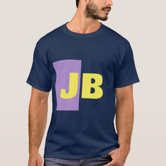 Monogram Initiaal letters marineblauw indigo geel T-shirt (Voorkant)