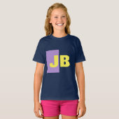 Monogram Initiaal letters marineblauw indigo geel T-shirt (Voorkant volledig)
