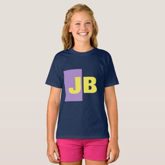 Monogram Initiaal letters marineblauw indigo geel T-shirt (Voorkant volledig)