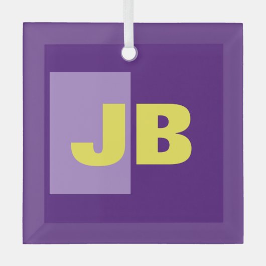 Monogram Initiaal letters Paarse geel Glas Ornament (Voorkant)
