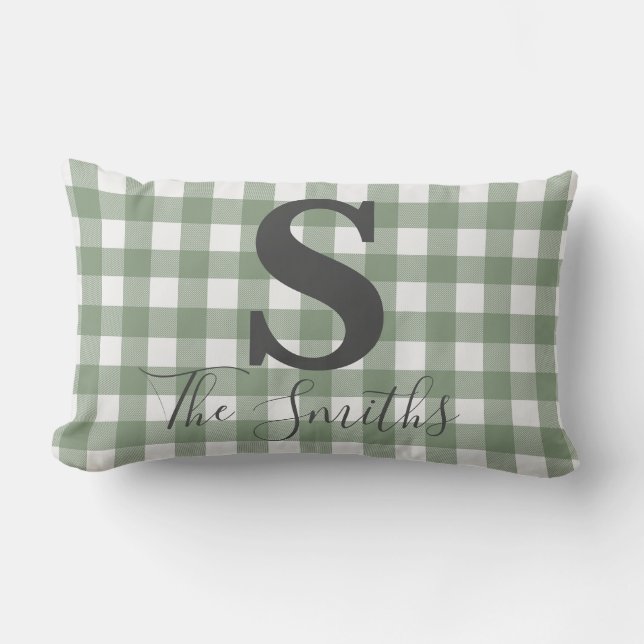 Monogram Initiaal Licht Groene Buffelplaat Kussen (Voorkant)