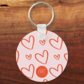 Monogram initiaal - liefdesharten roze & rood sleutelhanger (Voorkant)