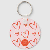 Monogram initiaal - liefdesharten roze & rood sleutelhanger (Achterkant)