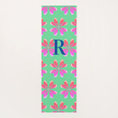 Monogram Initiaal Lime Green Pink Retro Floral Yogamat (Achterkant)