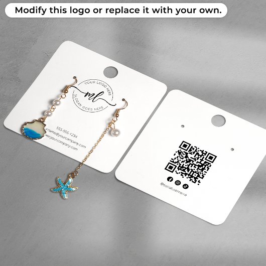 Monogram Initiaal Logo QR Code Oorbellen Displayka Vierkante Visitekaartje