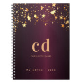 Monogram initiaal luxe gouden sterren in Bourgogne Notitieboek (Voorkant)
