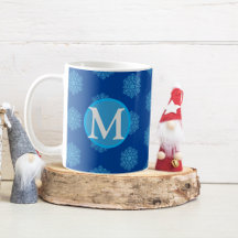 Monogram Initiaal "M" Blauwe Sneeuwvlokken Koffie 