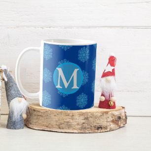 Monogram Initiaal "M" Blauwe Sneeuwvlokken Koffie  Koffiemok