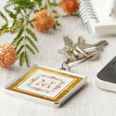 Monogram Initiaal "M" Bloem - Roze Rozen & Goud Sleutelhanger (Zijkant)
