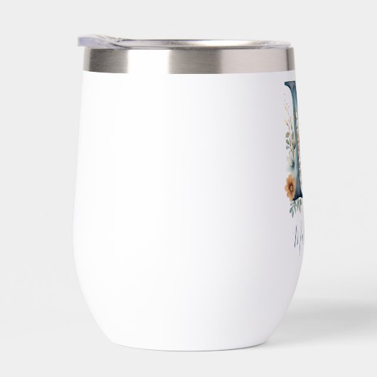 Monogram Initiaal M Blue Floral Waterverf Gift Haa (Rechts)