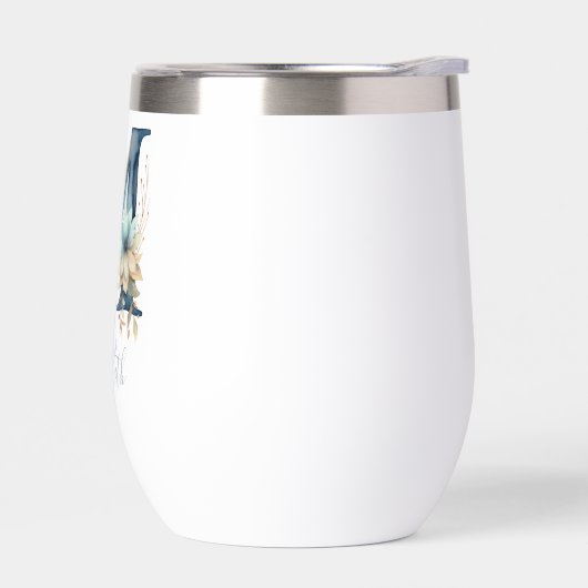 Monogram Initiaal M Blue Floral Waterverf Gift Haa (Links)