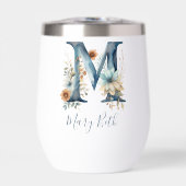 Monogram Initiaal M Blue Floral Waterverf Gift Haa (Voorkant)