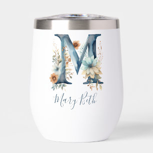 Monogram Initiaal M Blue Floral Waterverf Gift Haa