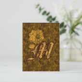 Monogram Initiaal M Elegante Gouden Pioen Roos Briefkaart (Staand voorkant)