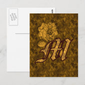 Monogram Initiaal M Elegante Gouden Pioen Roos Briefkaart (Voorkant / Achterkant)