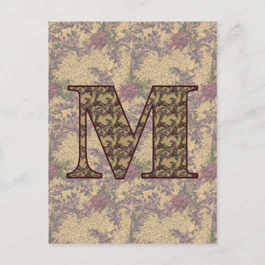 Monogram Initiaal M Elegante Vintage Bloem  Briefkaart (Voorkant)