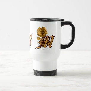 Monogram Initiaal M Gold Peony Floral Travel Mug Reisbeker