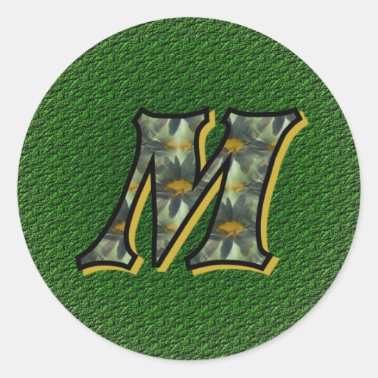 Monogram Initiaal M Madeliefjes Bloem Kunst Ronde Sticker (Voorkant)