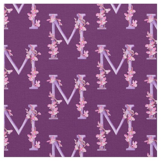 Monogram initiaal M paarse orchidee florale waterv Stof (Close Up)