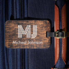 Monogram Initiaal Mahogany Wood Reis Bagagelabel