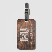 Monogram Initiaal Mahogany Wood Reis Bagagelabel (Voorkant (verticaal))