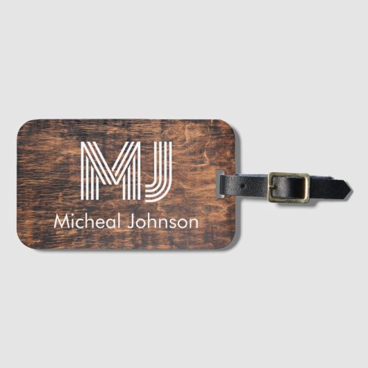 Monogram Initiaal Mahogany Wood Reis Bagagelabel (Voorkant (horizontaal))