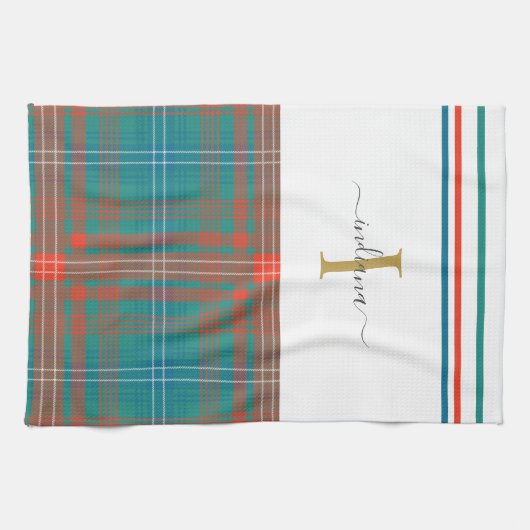 Monogram Initiaal Manuscript Geposte Rustic Holida Theedoek (Horizontaal)