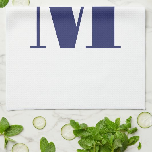 Monogram initiaal marineblauw wit modern elegant theedoek (Gevouwen)