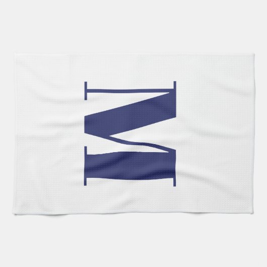 Monogram initiaal marineblauw wit modern elegant theedoek (Horizontaal)