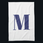 Monogram initiaal marineblauw wit modern elegant theedoek<br><div class="desc">Monogram initiaal marineblauw en wit modern keukenhanddoek</div>
